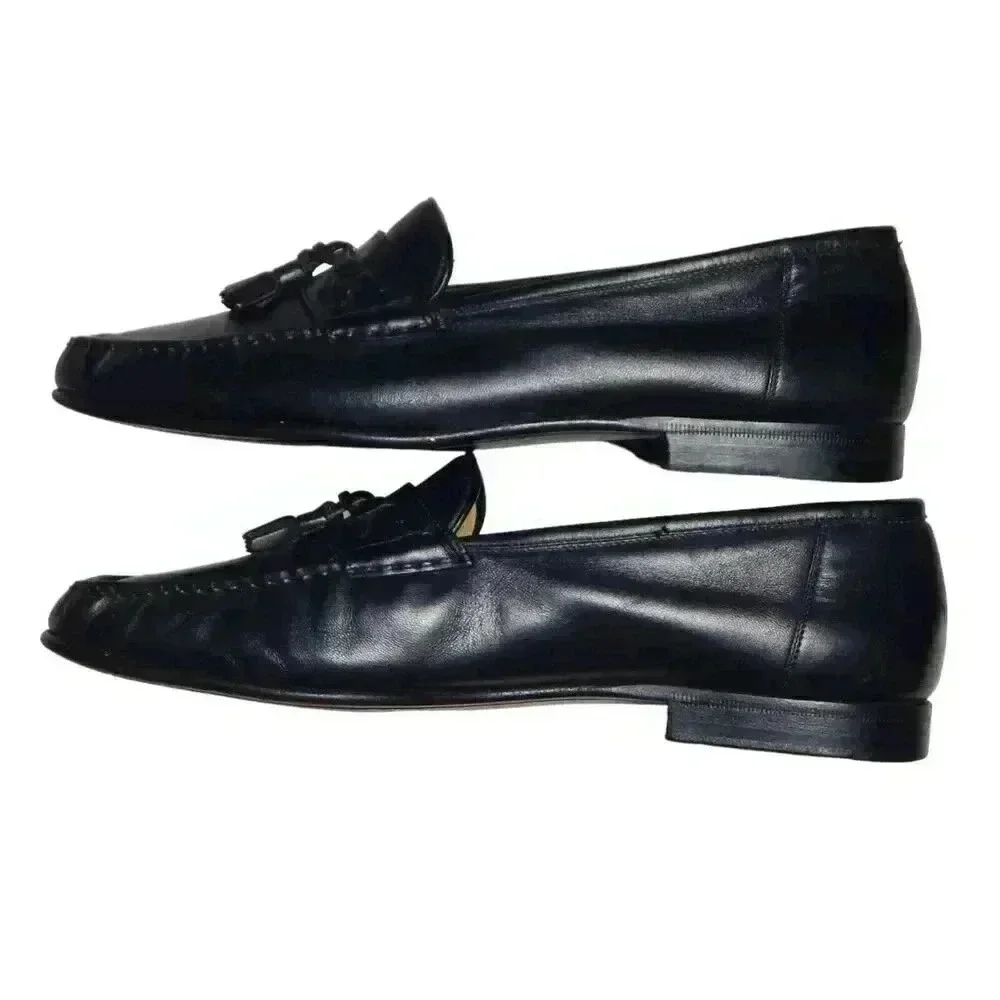 Santoni Men's Made in Italy Black Leather Tasseled Loafers Shoes Size 9.5 D